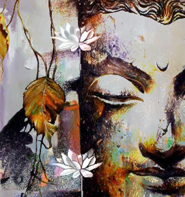 Buddha & White Lotus - Buddha Collection - 32 X 32 Inches
