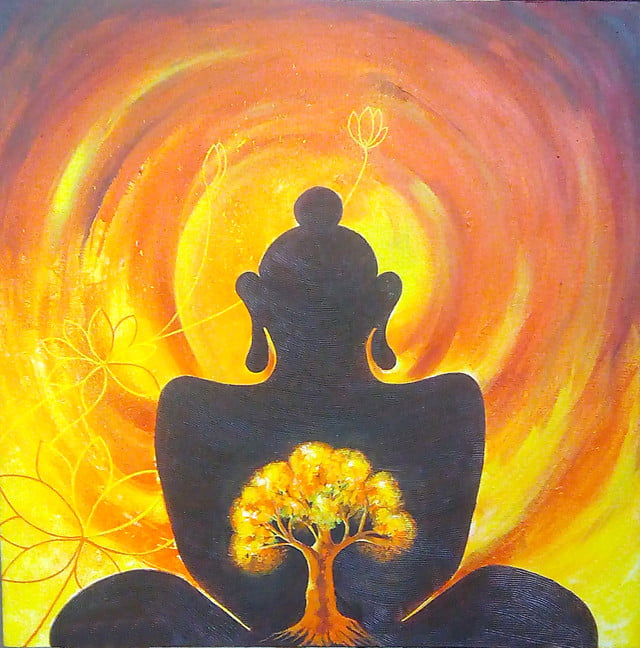 Buddha With Kalpataru - Buddha Collection - 24 X 24 Inches
