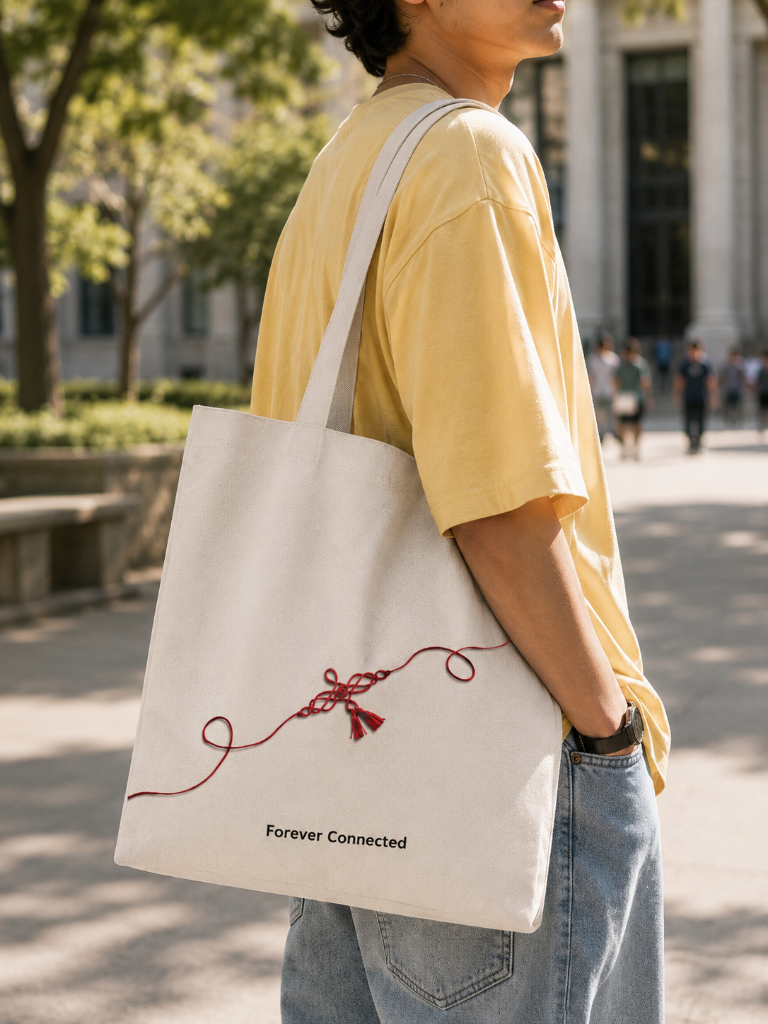 Forever connected I Handmade Cotton Tote Bag