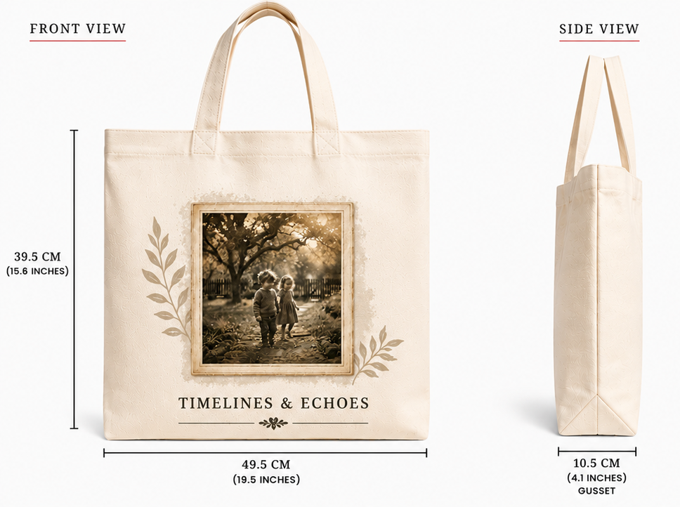 Timelines and echoes | Handmade Cotton Tote Bag