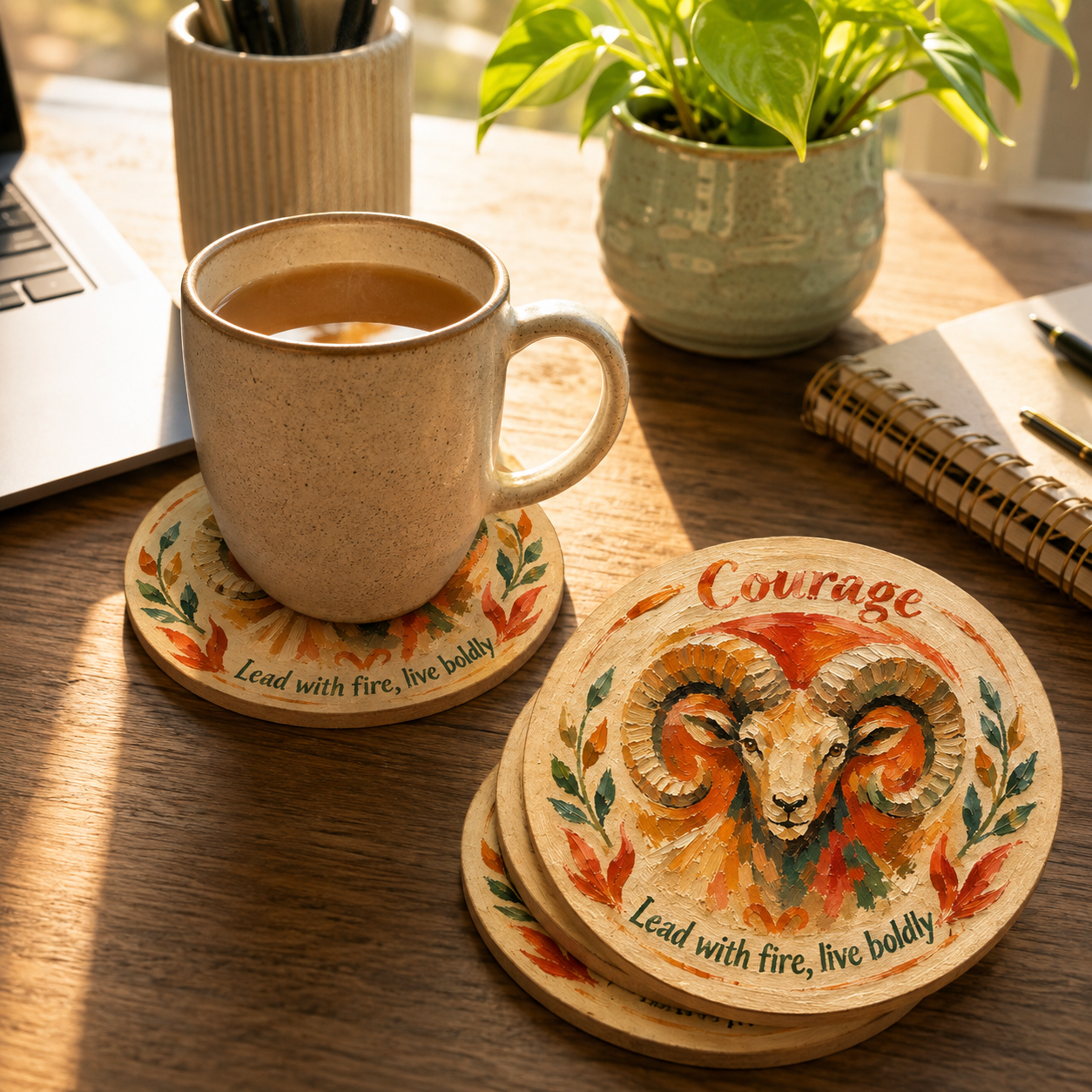 Aries Zodiac MDF Tea Coasters – Courage Edition
