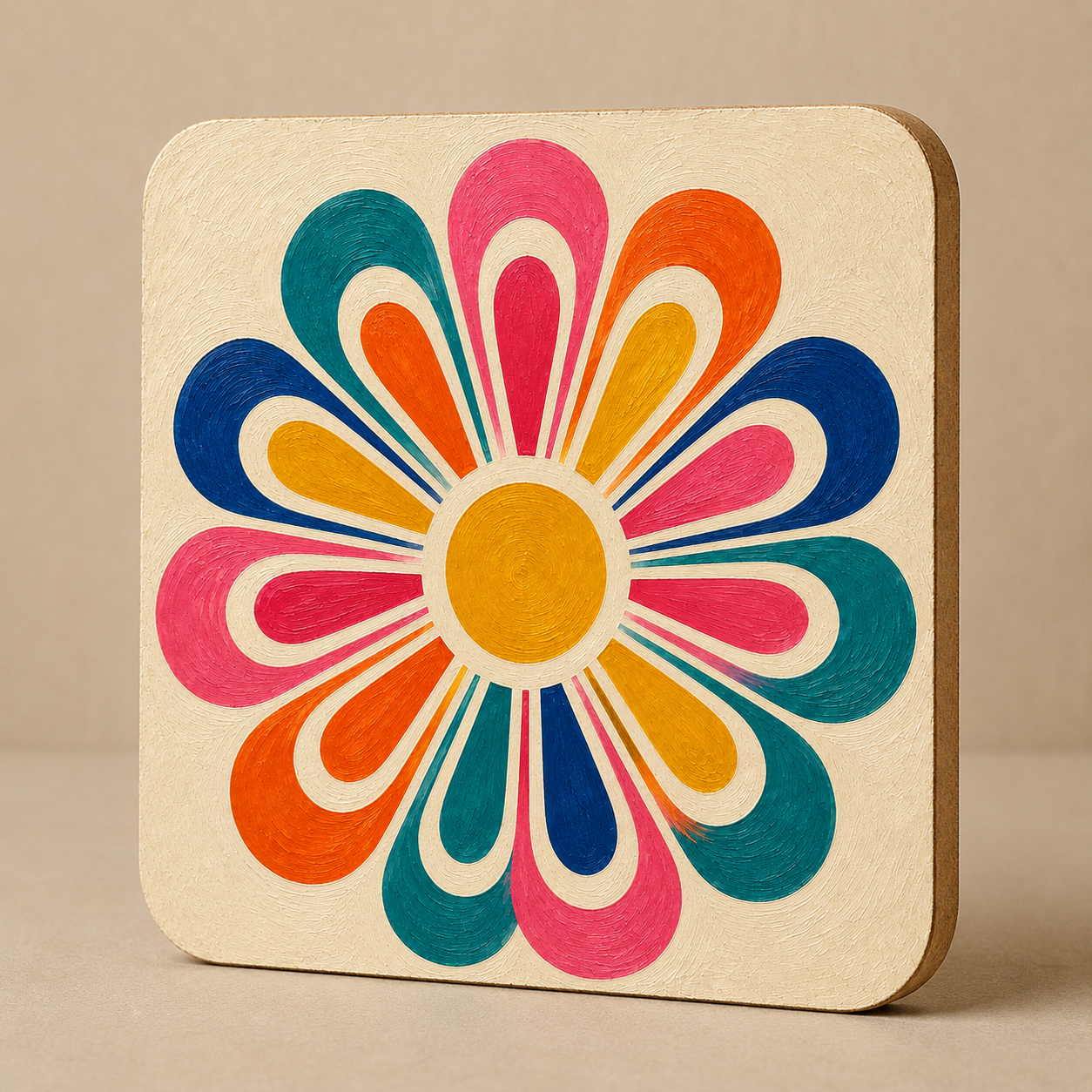 Retro Floral MDF Tea Coasters | Handmade Painted Drink Coasters