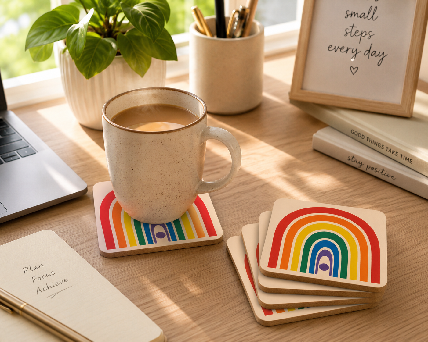 Rainbow MDF Tea Coasters | Handmade Painted Drink Coasters