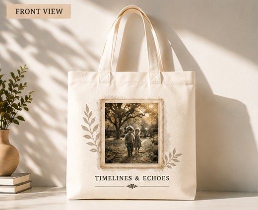 Timelines and echoes | Handmade Cotton Tote Bag