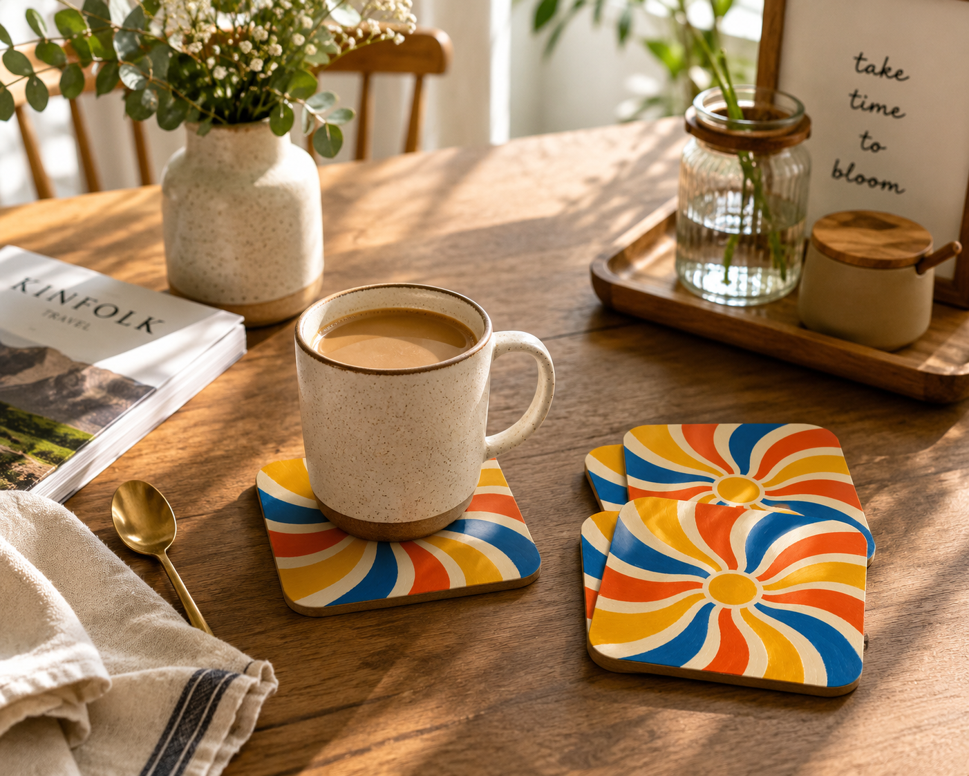 Retro MDF Tea Coaster | Handmade Painted Drink Coaster
