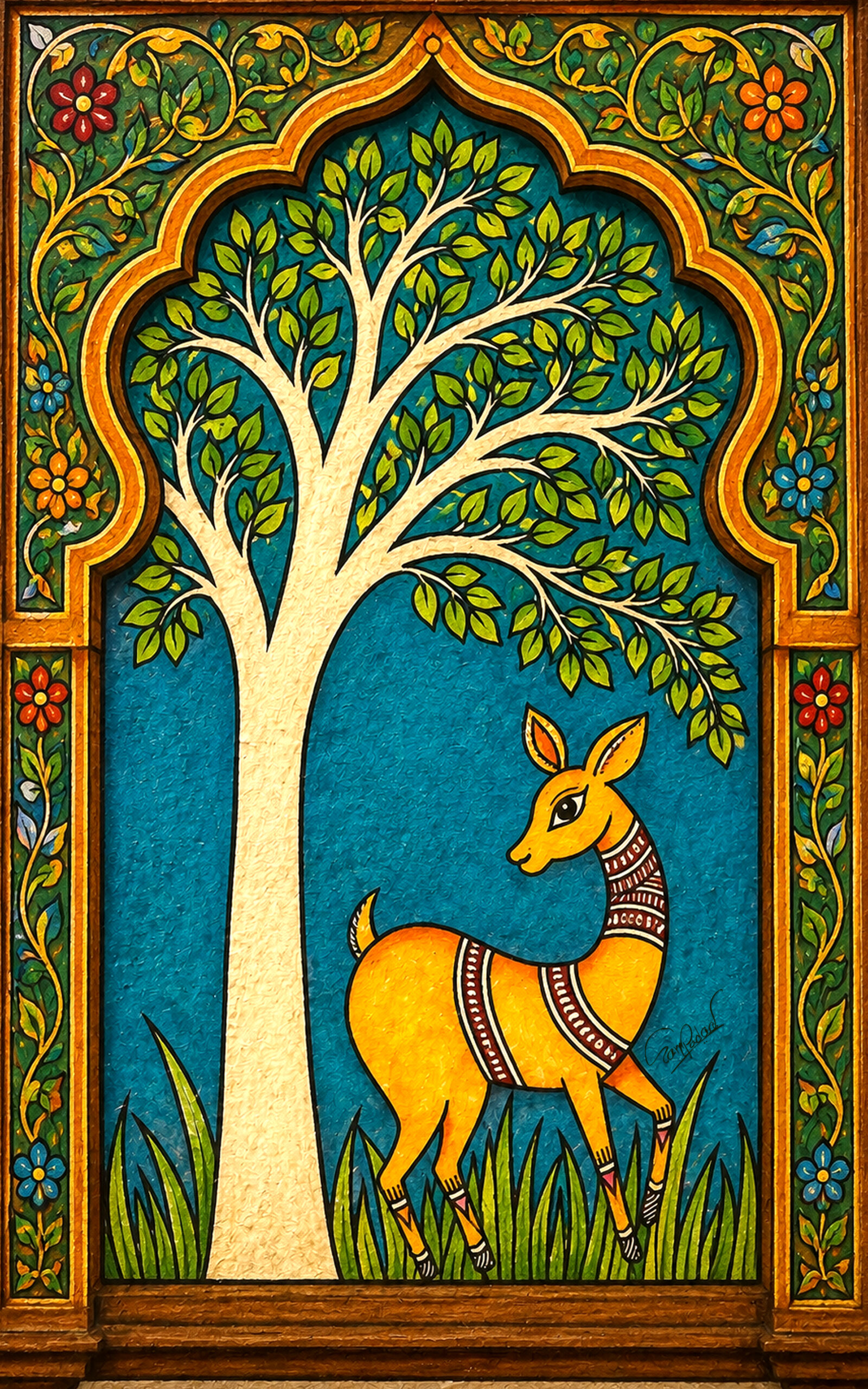 deer madhubani 10X16