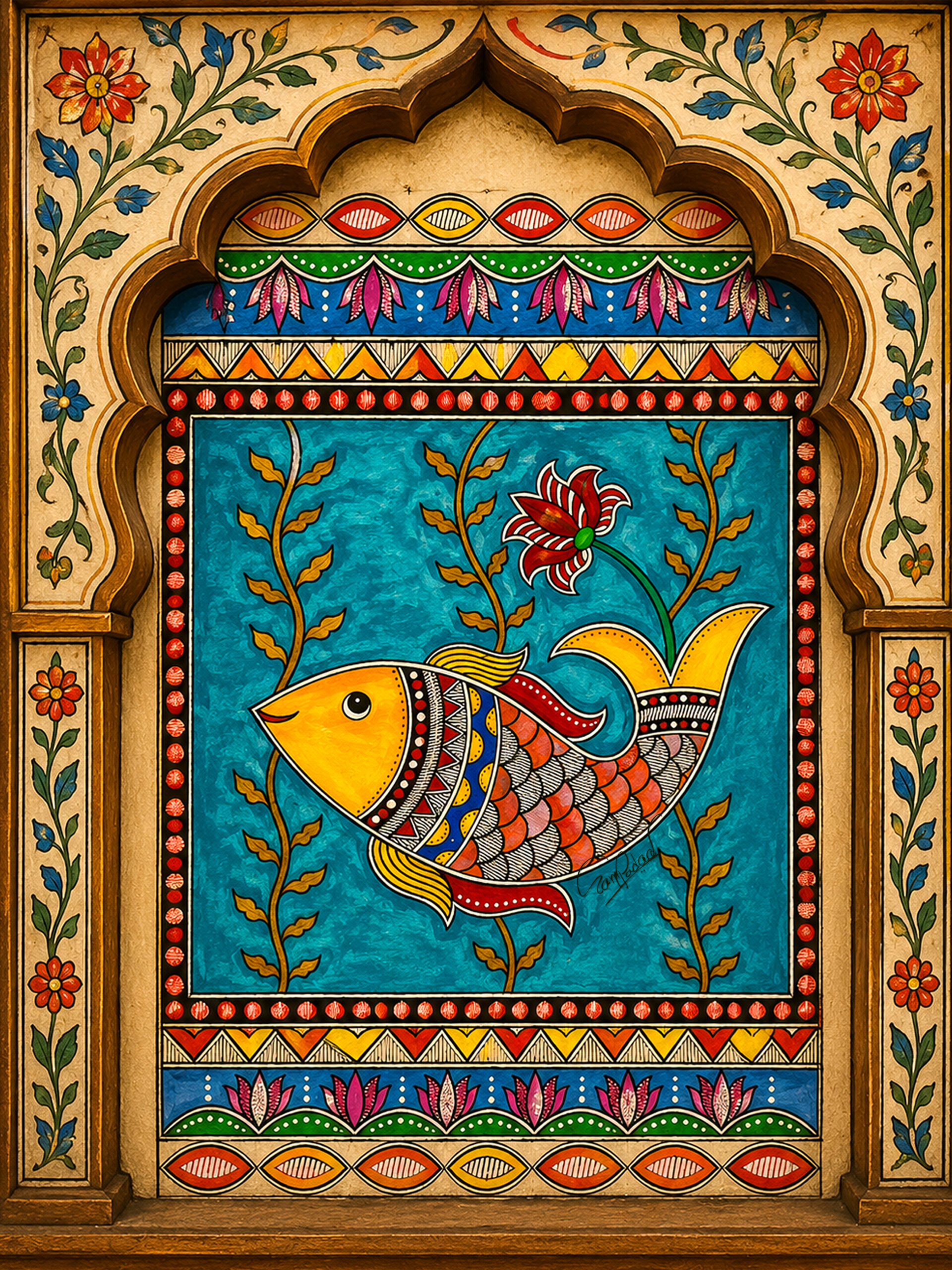 fish madhubani 9X12