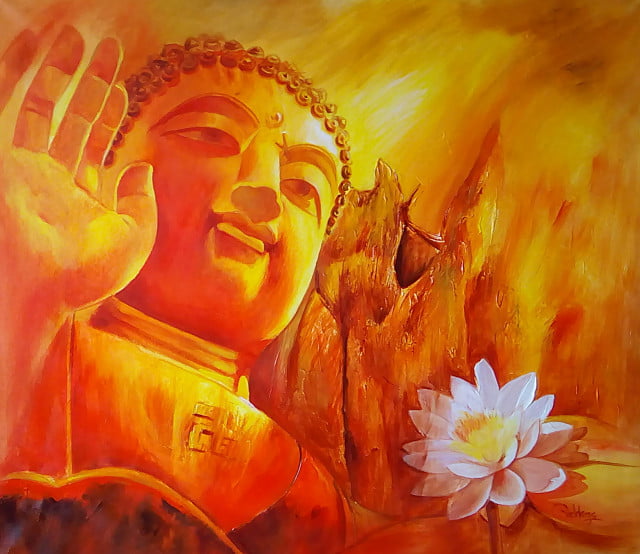 Buddha With Pink Lotus - Buddha Collection - 36 X 24 Inches