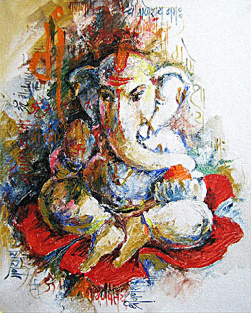 Ganesha Canvas Painting – Textured Acrylic Wall Art with Bold Paper-White Effects - Ganapati Collection - 30X30 Inches