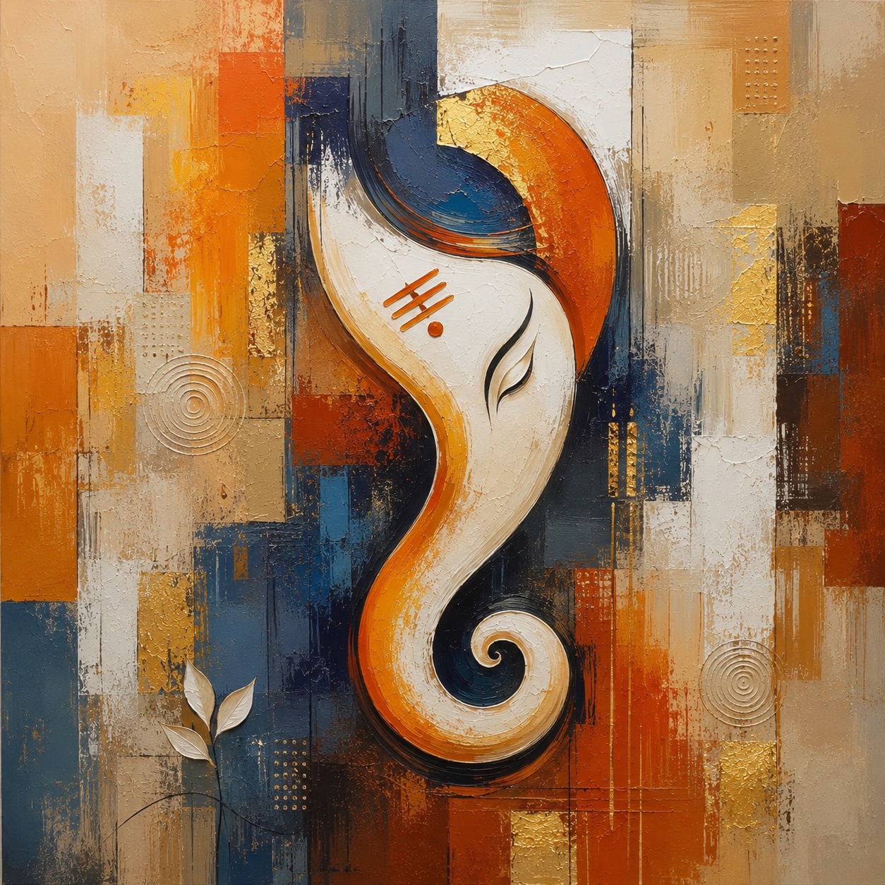 Ganesha Canvas Painting India Rust, Gold & Indigo Minimalist Wall Art for Living Room - Abstract Collection - 12X12 Inches