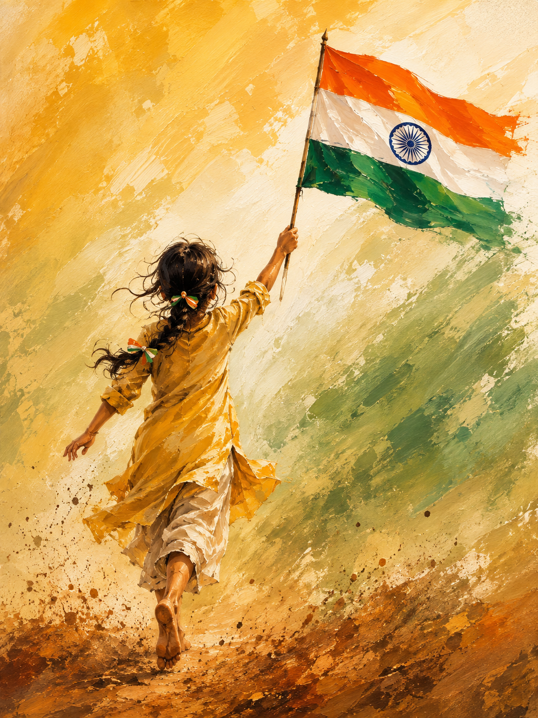 Girl with Indian Flag Painting | Aratce Studio