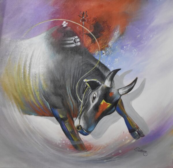 A Canvas painting of nandi