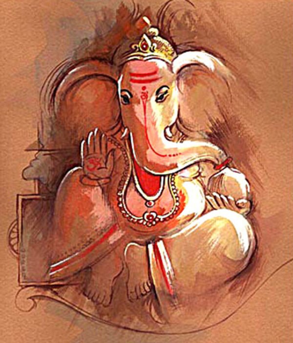 Image: Ganesha Canvas Painting in Brown