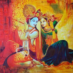 Image: Radha krishna with flute canvas painting