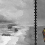 Image: Canvas Painting of a beach side walk of a couple
