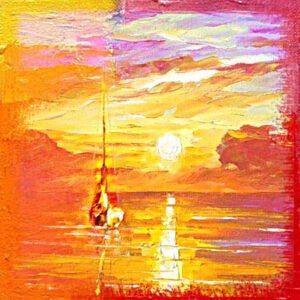 Image: Sunset Painting on Canvas with Acrylic colors