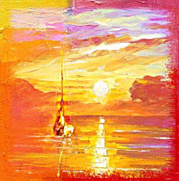 Image: Sunset Painting on Canvas with Acrylic colors